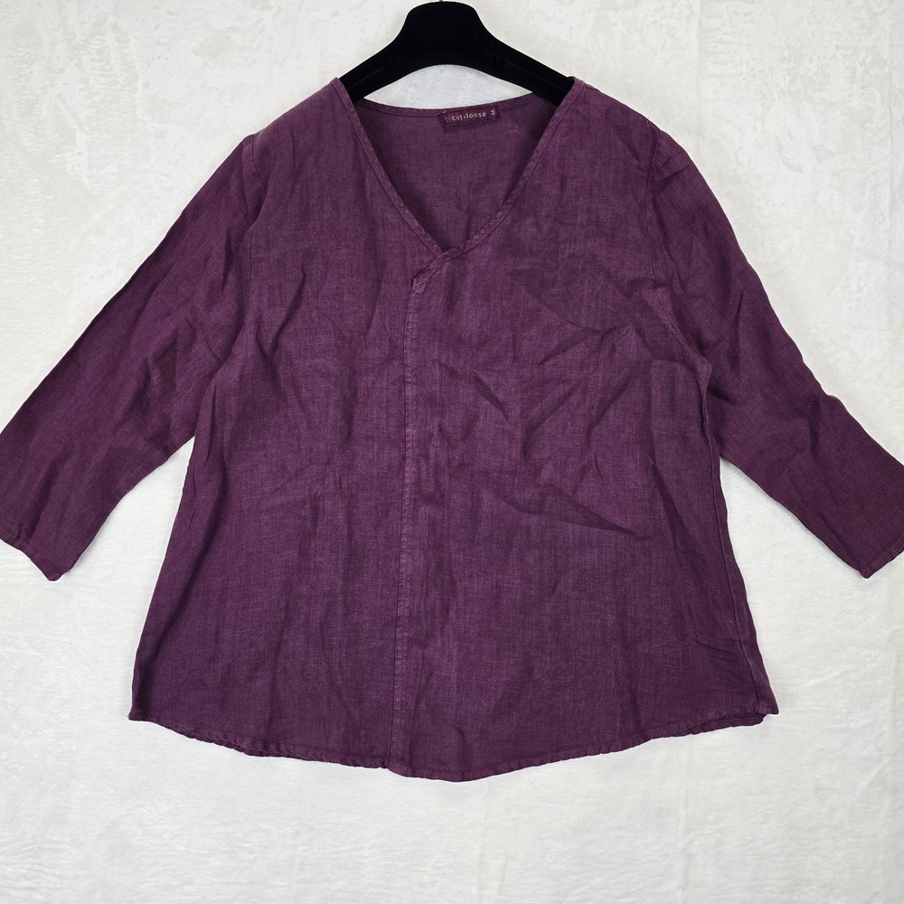 cut loose Plum V-Neck Linen Tunic
